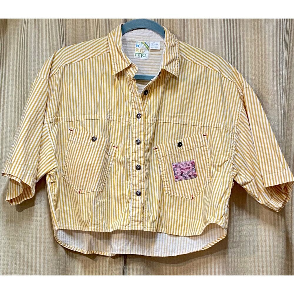 1980s Vintage Ki Ko Mo Striped Button-up Boxy Cropped Oversized Womens L